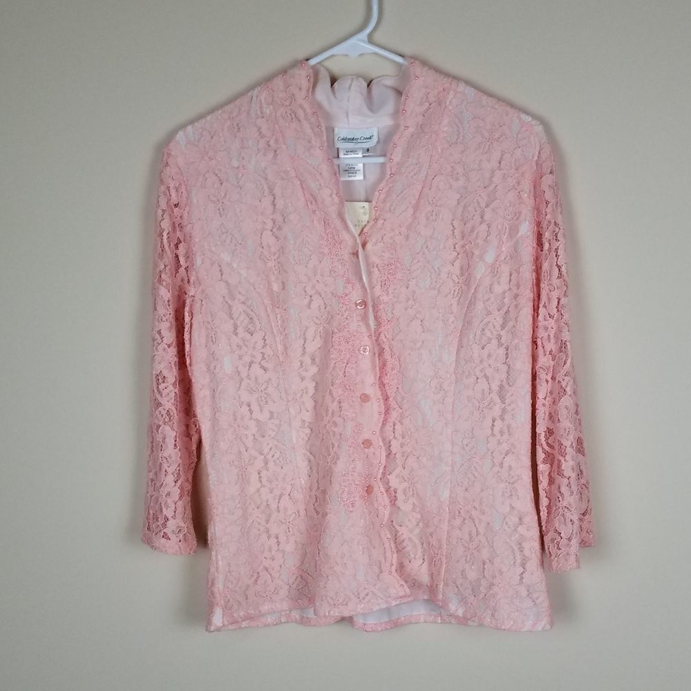 Coldwater Creek Light Pink Lace Button-up Cardigan Top Size Small